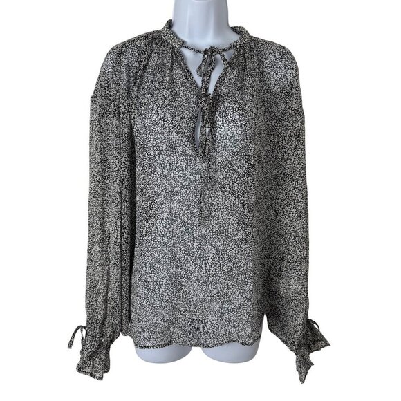 Anine Bing NEW Abigail 100% Silk Abstract Print Blouse Black White Small Sheer - Picture 3 of 12